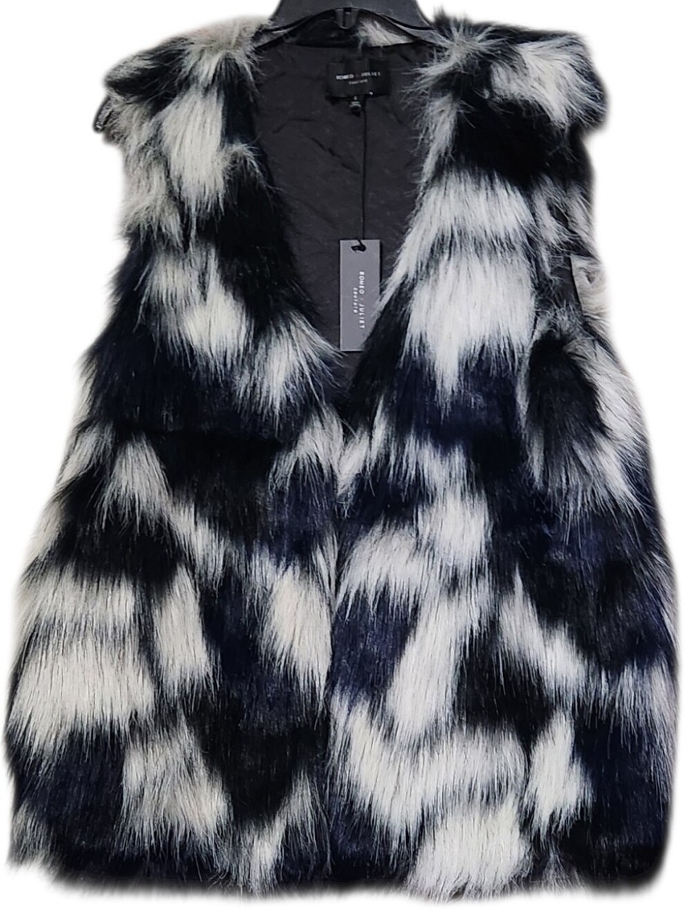 NWT Romeo + Juliet Couture Shaggy Faux Fur Vest - Blue, Black & White